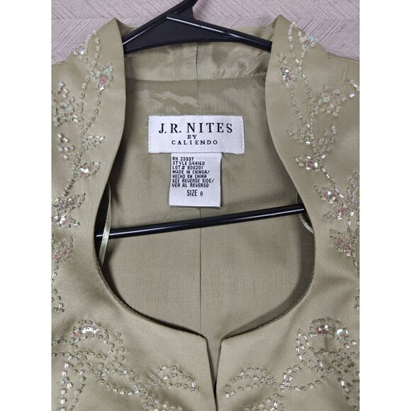 JR Nites By Caliendo Womens Beaded Satin Embroidered Blazer Jacket Size 8 Green - Picture 3 of 8